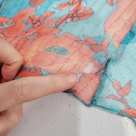 Y2K Fairy Grunge Marciano Top Women Large Turquoise Pink Sheer Flowy Metallic - Picture 8 of 9